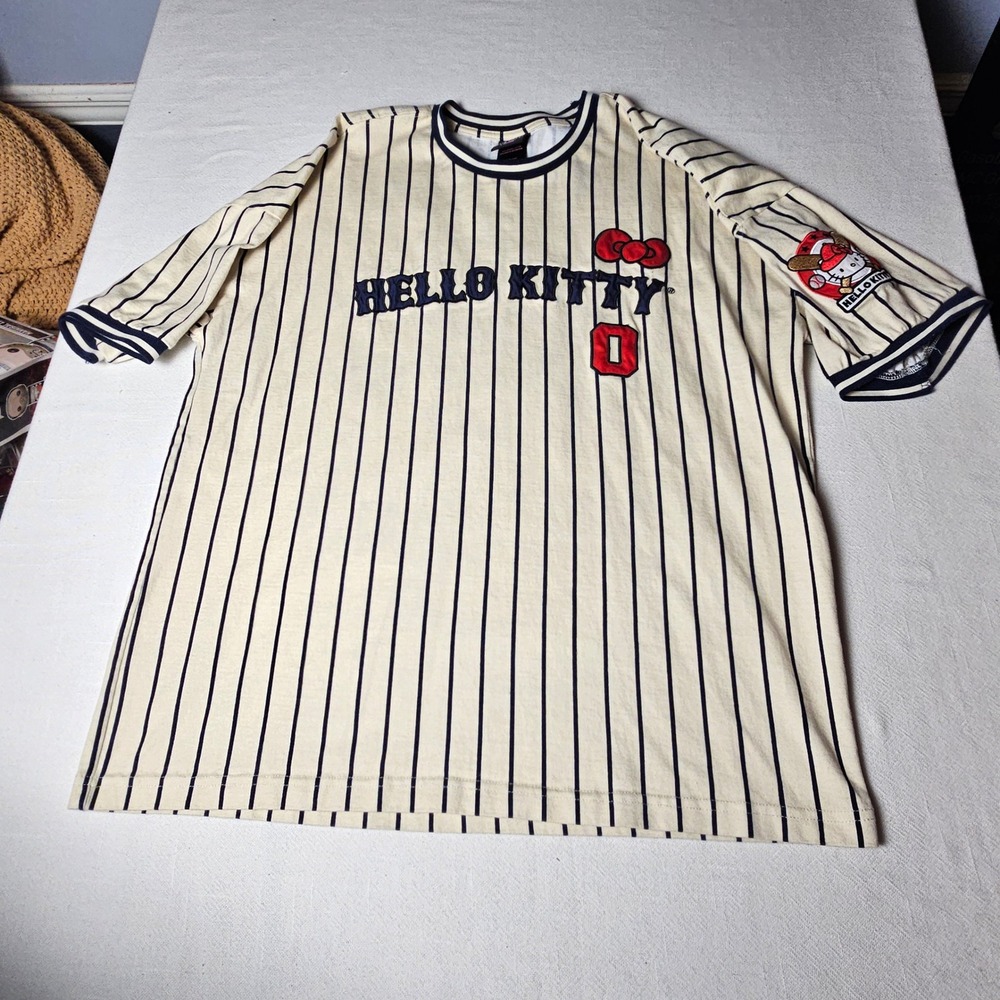 official Sanrio Hello Kitty Striped Baseball Jersey Womens Size Large off white